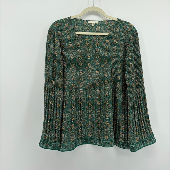 Max Studio Tops - Max Studio Pleated Floral Paisley Blouse Green Women Size M Bell Sleeve‎ Boho